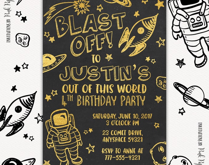 Outer Space Invitation, Outer Space Party, Astronaut Birthday, Boy Birthday Invitation, Chalkboard Invitation, Printable Birthday Invitation
