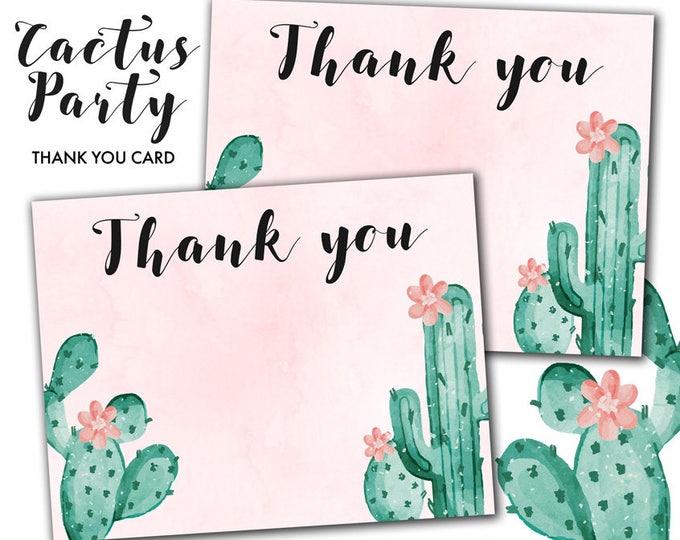 Cactus Cactii Mexican Fiesta Party Printable Thank You Card, Instant Download Print Your Own