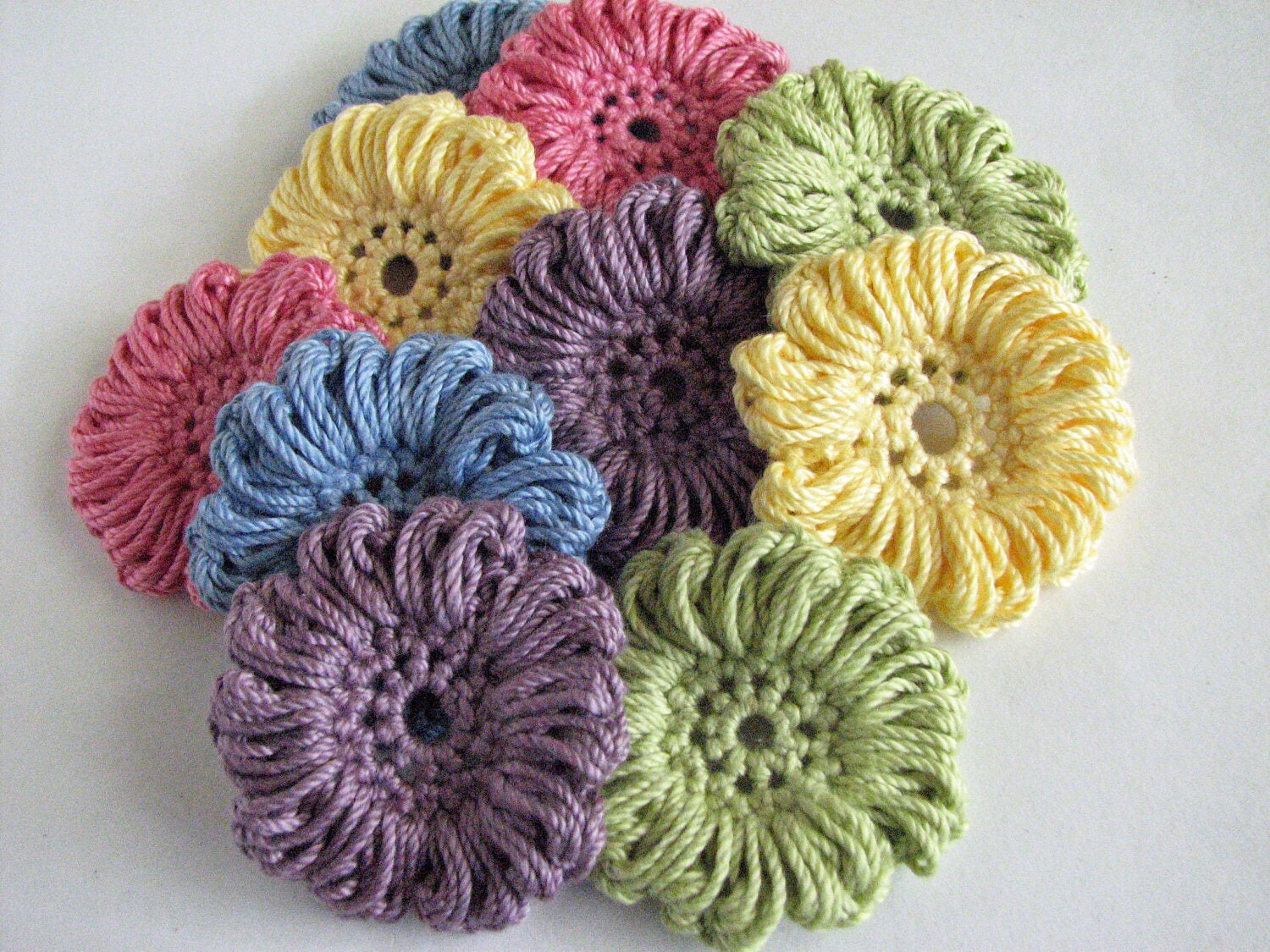 Crochet Thread Flowers 10 Large Flower Appliques All