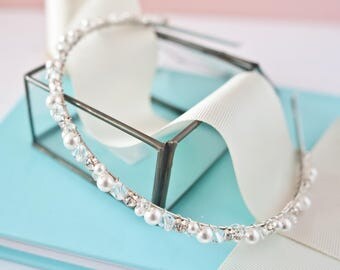 Pearl Bridal Headband, Diamante Headband, Bridal Headdress, Pearl and Crystal Headband, Wedding Headband, Bridesmaid Headband, Pearl Tiara