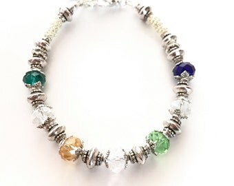 Mother's Bracelet, Silver Birthstone Bracelet, Custom crystal bracelet