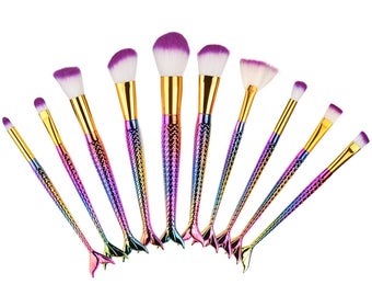FREE SHIPPING - Mermaid Tail Fins Makeup Brushes Brush Set