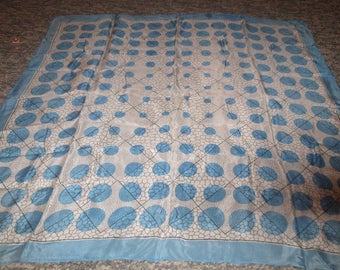 vintage ladies head neck scarf white blue polka dots