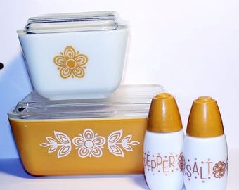 Vintage Pyrex Kitchen Set, Pyrex Ovenware Dish, Golden Butterfly Pyrex Kitchen Set, Pyrex Refrigerator Dishes, 70s Pyrex Set