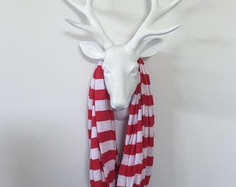 Infinity Scarf - Red & White Stripe - Cotton Jersey Knit