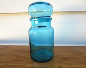 Blue Belgium glass jar. Blue glass apothecary jar.