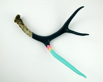 Painted Antler - LARGE - Aqua, Cream, Pink & Navy Chevron Mule Deer