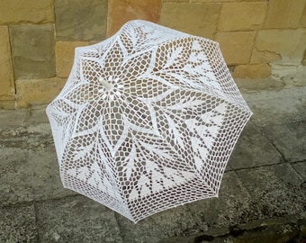 Crochet Umbrella, Lacy Parasol, White Victorian Parasol, Lace Floral, Vintage Wedding Accessories, Bridal Umbrella, Photo Session Umbrella,