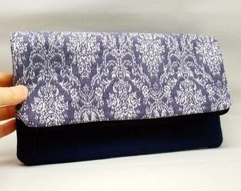Foldover zipper clutch, zipper pouch, wedding purse, evening clutch, bridesmaid gifts set - Damask (Ref. FZ15)