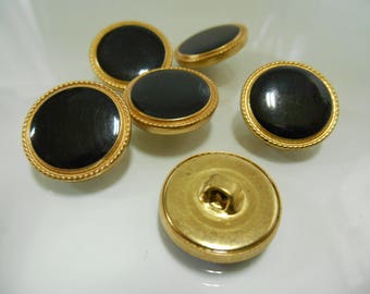 10 buttons - black and gold - 19mm- shank