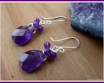 Amethyst Earrings, wire wrapped in Sterling Silver, February birthstone