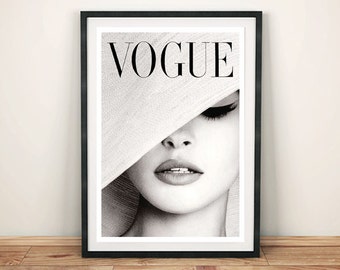 VOGUE MAGAZINE COVER: Vintage Black and White Hat Fashion Cover Art Print