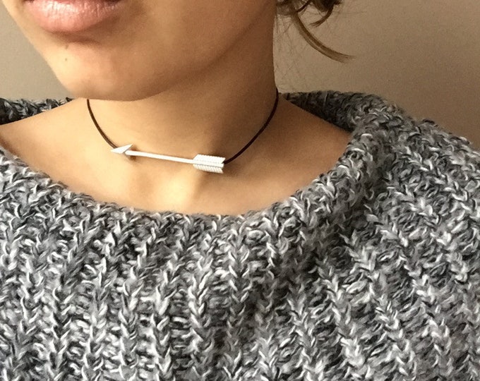 Arrow choker, Silver Arrow Choker, Arrow necklace, Choker necklace, Choker for women, Necklace for women, leather choker, leather necklace