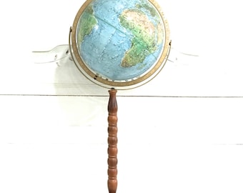 Vintage World Globe Wood Stand Replogle Land and Sea Globe Floor Stand
