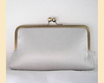 Wedding clutch bag, silver silk, handmade bridal purse, bridesmaids clutch, bridesmaids gift, personalisation