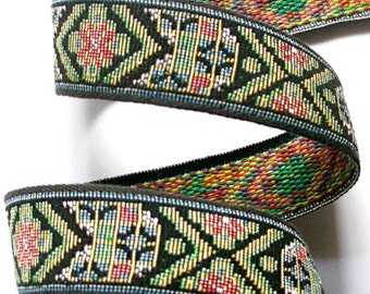 Woven Ribbon-1" x 2 yards - Tapestry Blue, Black and Green