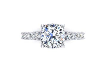 Cushion moissanite 7mm and diamonds engagement ring,style 187WDM