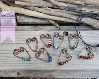 Heart Pendant/ Pale Blue Stone Copper Necklace/ Handmade Heart Statement Jewelry/ Heart Accessory/ Heart Jewelry/ Rustic Heart Fashion