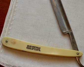 Vintage Straight Razor Blue Steel Special Kinfolks Cream Plastic