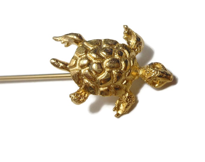 FREE SHIPPING Turtle stickpin, gold turtoise stick pin, finely detailed, hat pin