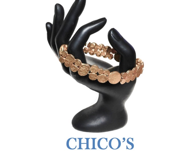 FREE SHIPPING Chico's stretch bracelet, gold circles and ovals, link stretch bracelet, coin bracelet, gold nuggets vintage