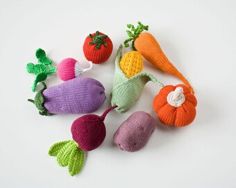 Knitted Veggies, Set of 8 - play food, pretend play - FrejaToys