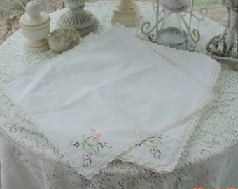 Vintage Embroidered Napkins White Vintage Romantic French Cottage Chic