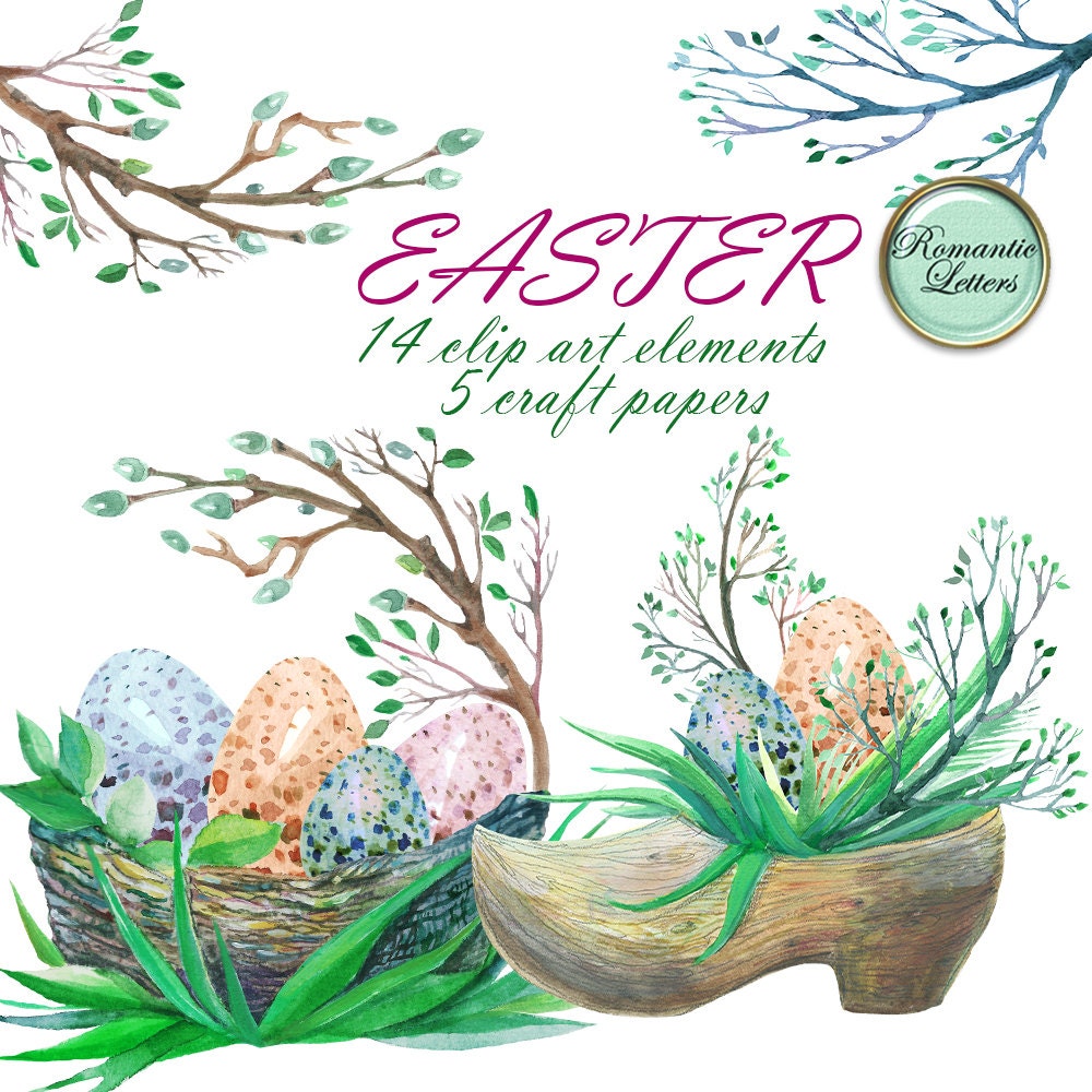 Easter digital scrapbook clip art Easter watercolor clip art