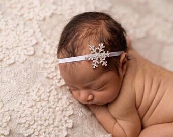 Christmas Headband, Snowflake Headband- Silver Rhinestone Snowflake Baby Headband Great for Christmas Photography Prop