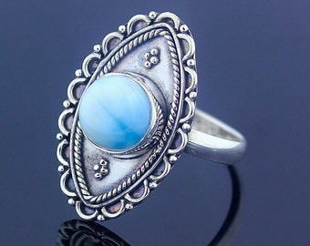 Larimar Ring - 925 Sterling Silver - US Ring Size 7.5