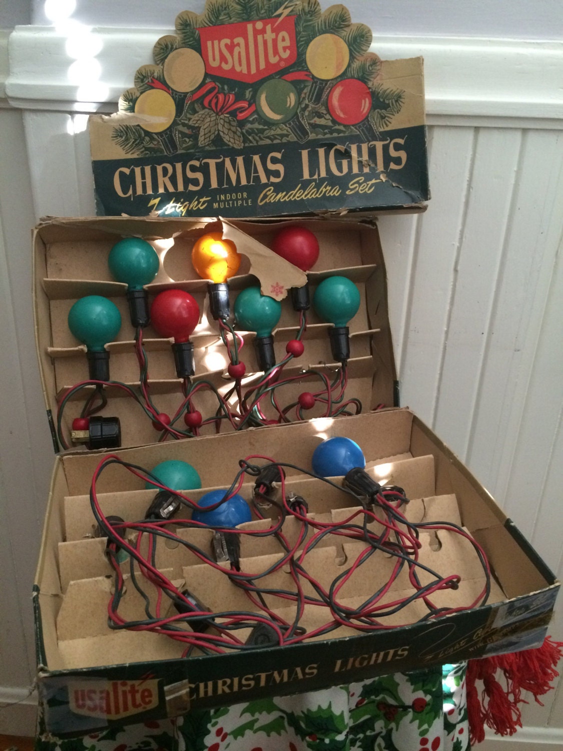 Vintage Christmas Lights/ 2 Sets of 7 Light Indoor Candelabra Lights
