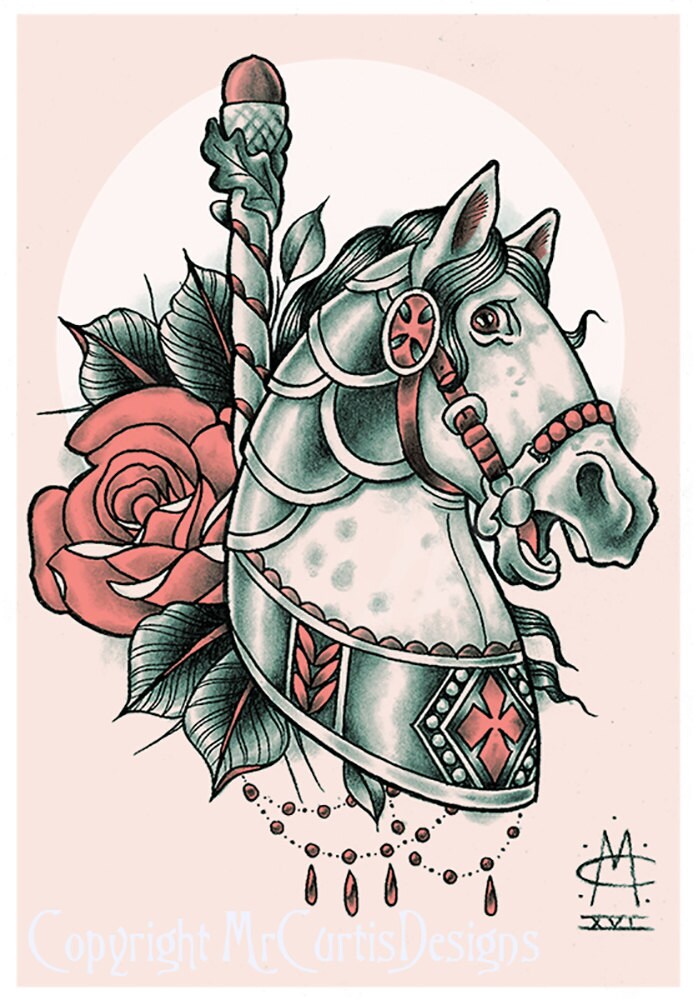 Carousel Horse Tattoo Art Print