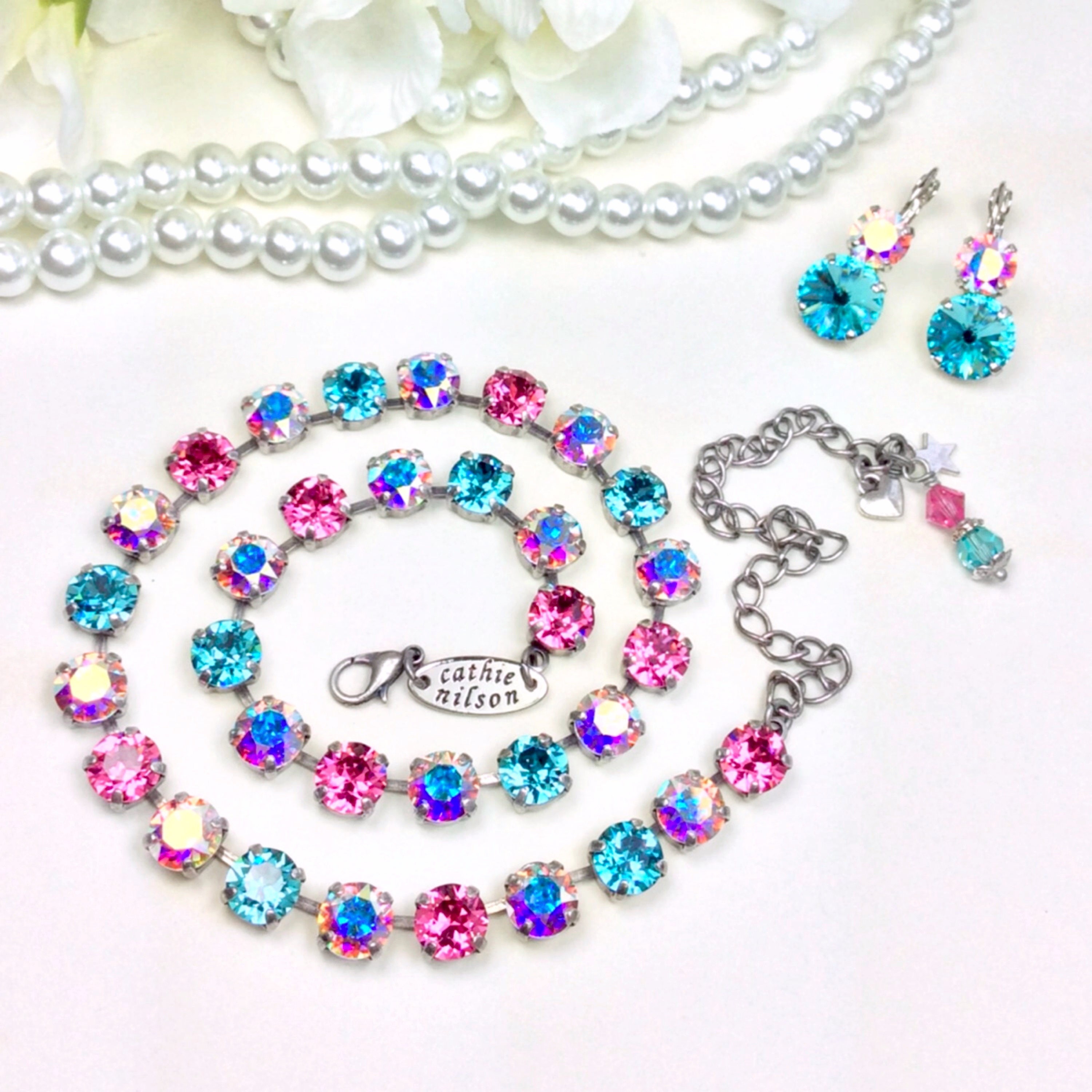 Swarovski Crystal 8.5mm Necklace - Stunning, Beautiful Colors-  Designer Inspired - FREE SHIPPING