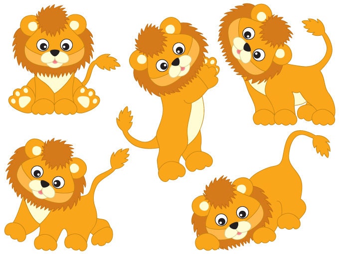 Lions Clipart - Digital Vector Safari, African, Animal, Lion, Baby Lion
