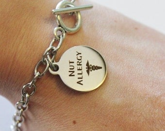 Nut allergy silver medical alert bracelet, stainless steel, medical alert, nut allergy