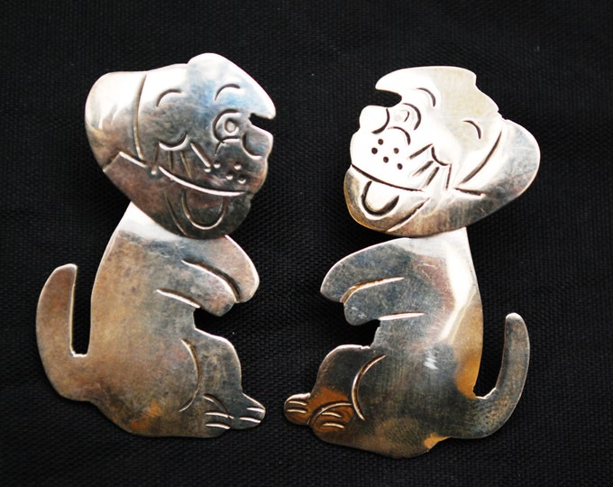 Sterling Dog Earrings - Mexico Taxco - Dangle pierced earrings