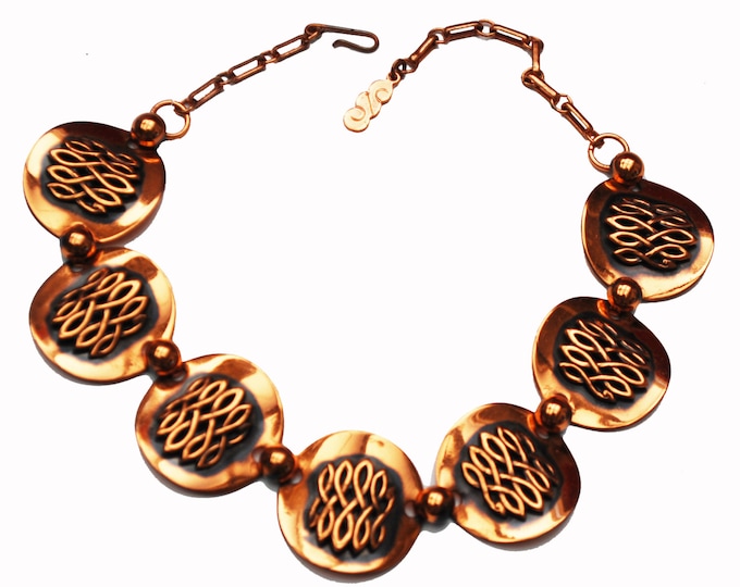 Copper Link Necklace - Modernistic Mod - panel collar - mid Century