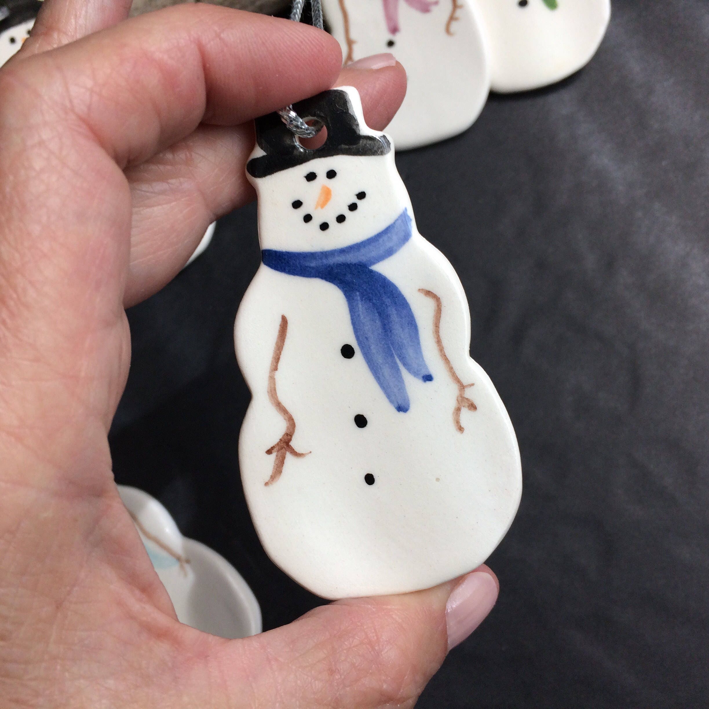 Snowman Ornament Frosty Snowman Ornament Handmade pottery