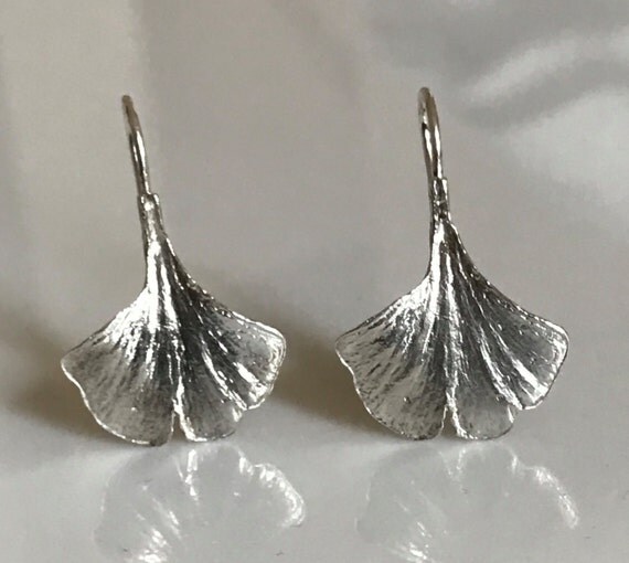 Sterling Silver Ginkgo Leaf Earrings Ginko Earrings in
