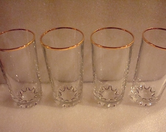 Set of Four Heavy Clear Glass With Gold Trim 8oz Water Glasses