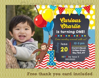 Curious George Invitation - Birthday Party Invitations - DIY Printables