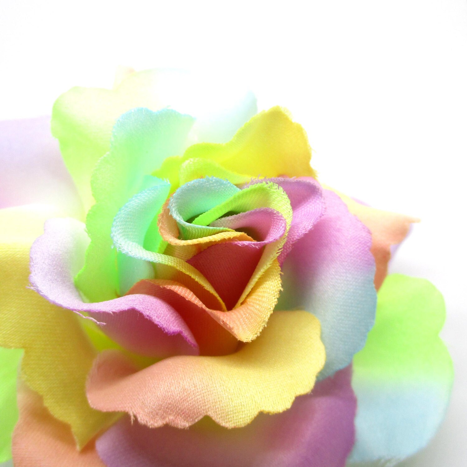 3.75 Light Rainbow Silk Rose Heads Pack of 4 Fabric