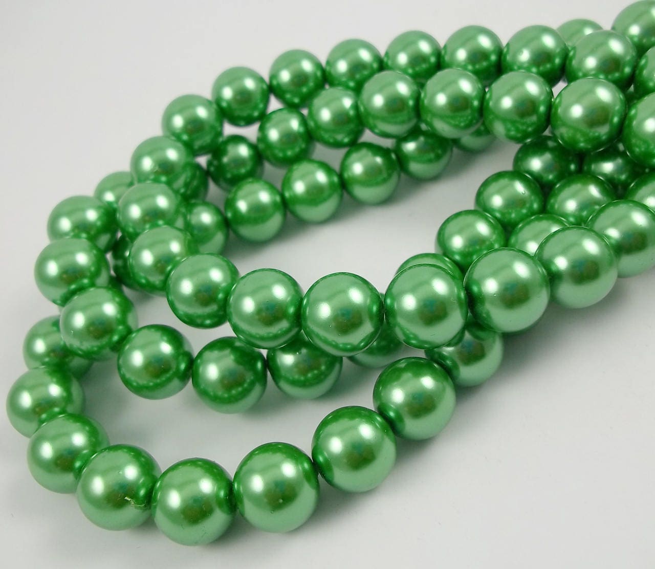 190 Glass pearl beads 10mm Erinite dark green loose bead