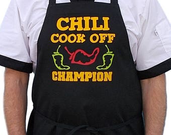 Chili Cook Off Champion Black Kitchen Aprons, Chili Cook Off Prize Idea