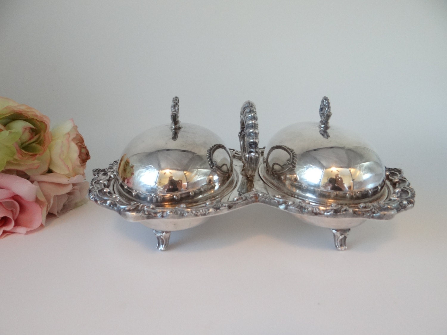Two Section Silverplate Serving Dish with Domed Lid