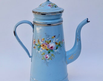RESERVED - Antique French Enamelware Coffee Pot, Biggin