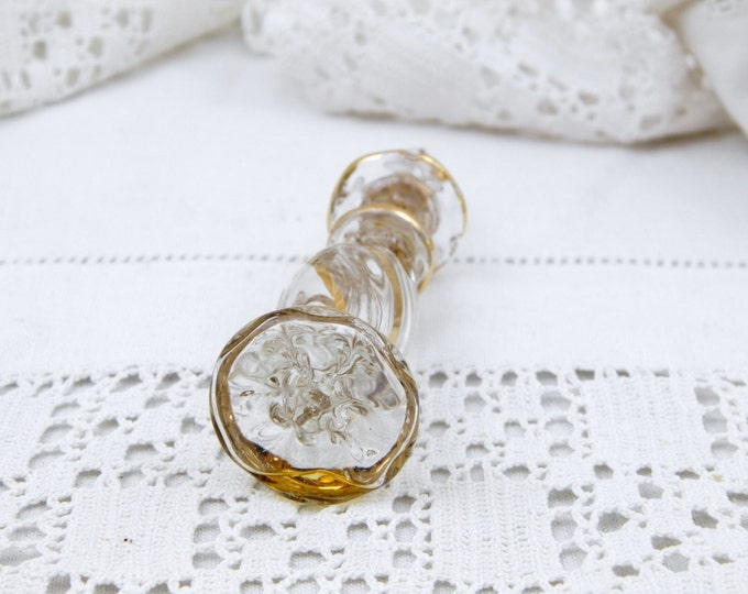 Small Vintage Blown Art Glass and Gold Perfume Bottle with Glass Stopper, French Country Decor, Brocante, Fragrance, Gift, Romantic, Boudoir