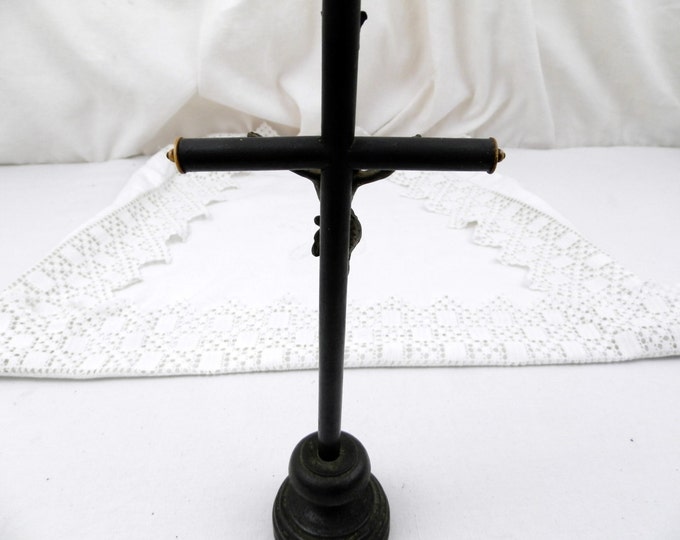 Antique French Black Wooden and Silver Plated Cross / Crucifix, Catholic, Christian, Church, Religion, Religious, Jesus, Vintage, Retro