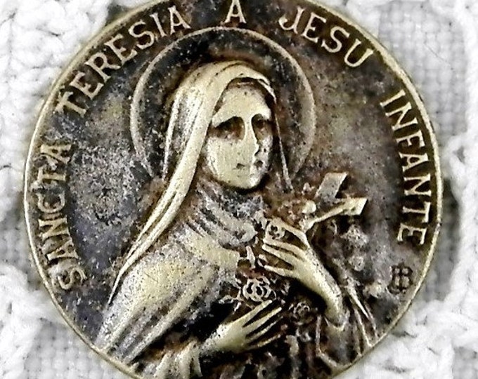 Antique French Medal Religious Silver Plated Medal Saint Teresa, St Therese Religion, Christian, Catholic, Charm Medal, Lisieux, Normandy