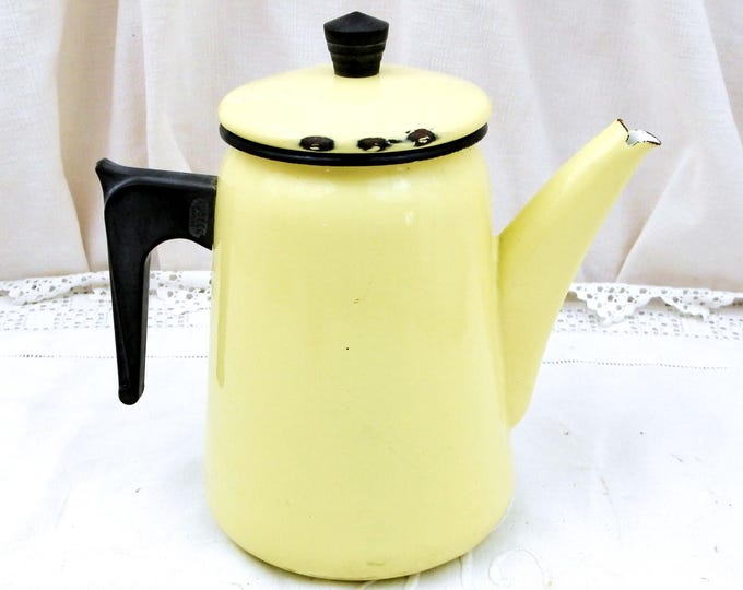 Vintage French Mid Century 1960s Buttercup Yellow Enamelware Coffee Pot, Cafetière, Retro, Vintage, Home, Kitchen, Enamel from France